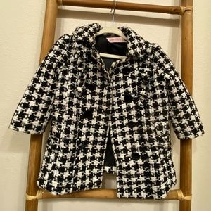 B&W houndstooth button up coat ruffles & bow
